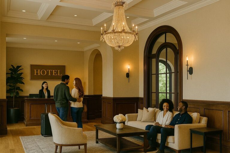 Hotel Rezeption mit Gästen